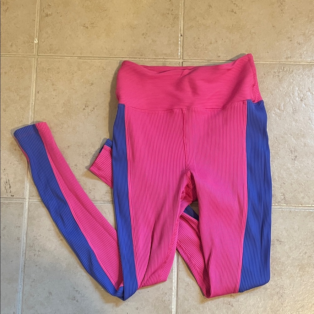 Year of Ours Pink and Purple Ribbed Leggings